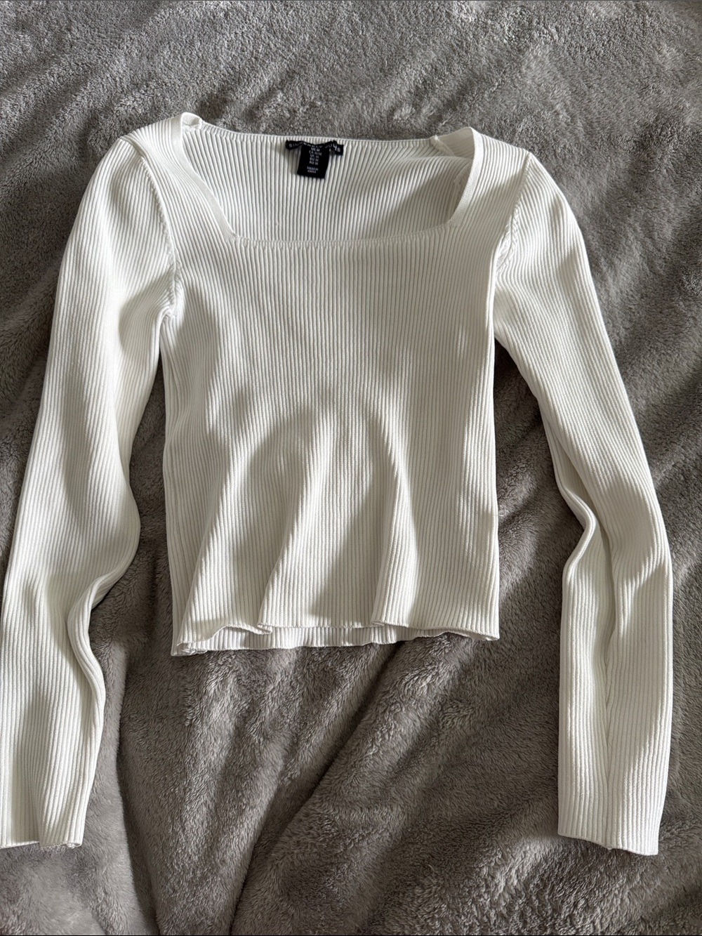Sincerely Jules Cream Ribbed Square-Neck Long Sleeve Top